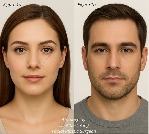 Figure 1a and 1b: Ideal male and female eyebrow position and shape for facial aesthetics.